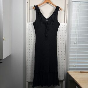 VTG Jonathan Martin Studio Flounce Dress Black Silk Eyelet Lace Ruffle - 16